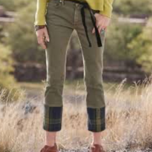 Driftwood Collette green cropped denim pants women’s 27 flannel trimmed jeans - Picture 2 of 16